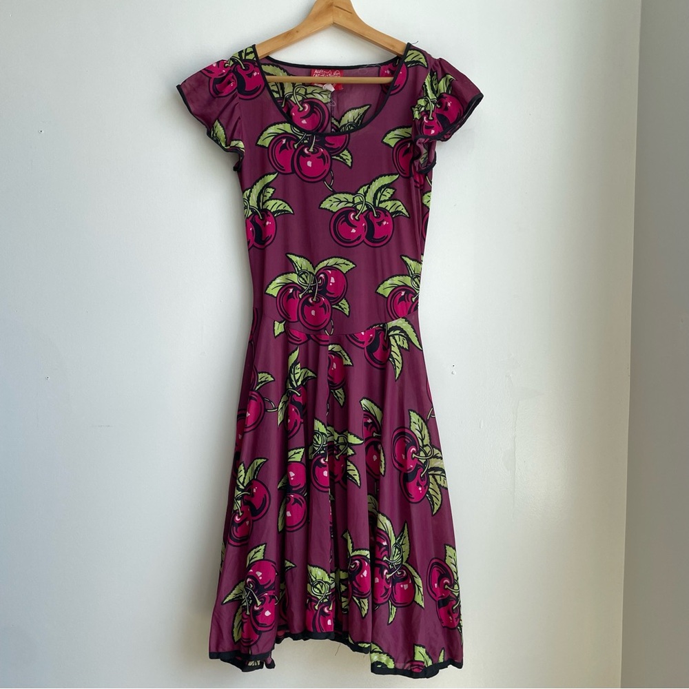 Vintage 1970s Betsey Johnson Alley Cat Cherry Print Dress